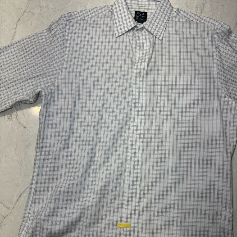 Jos.A.Bank Men’s White & Light Blue Checked Dress Shirt